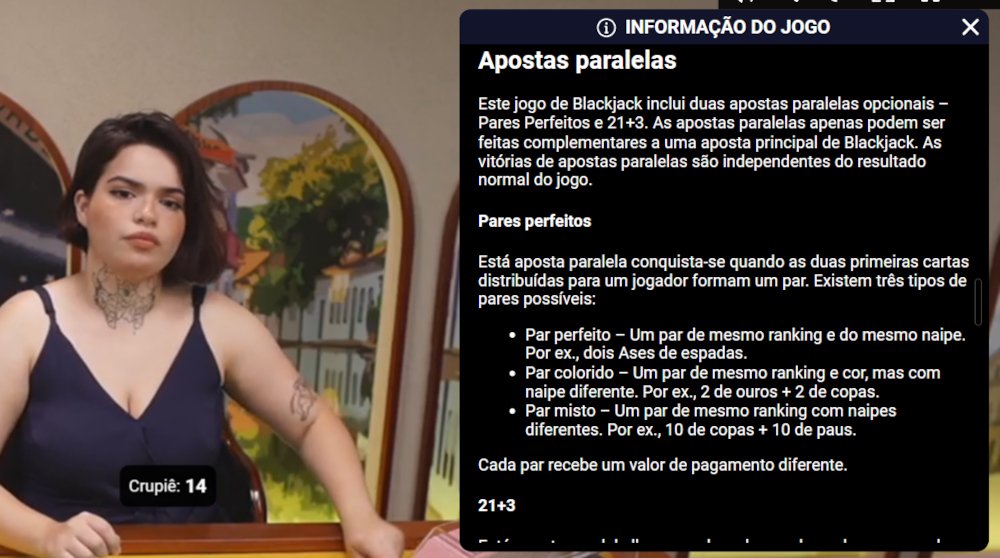 Blackjack da Sorte apostas paralelas