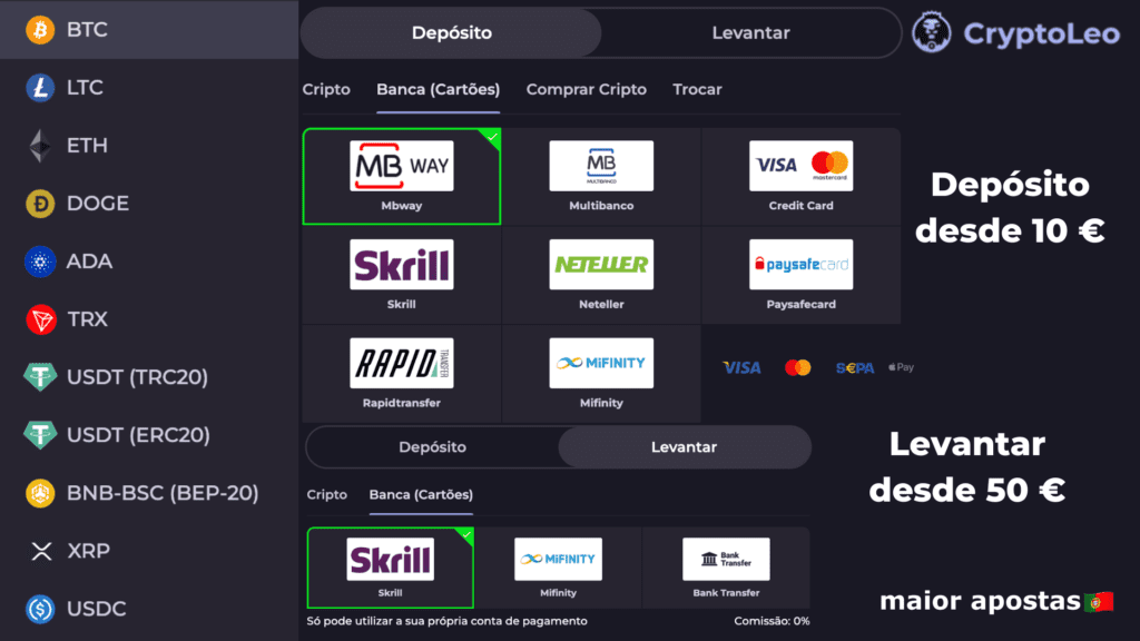 métodos de pagamento casino portugal cryptoleo