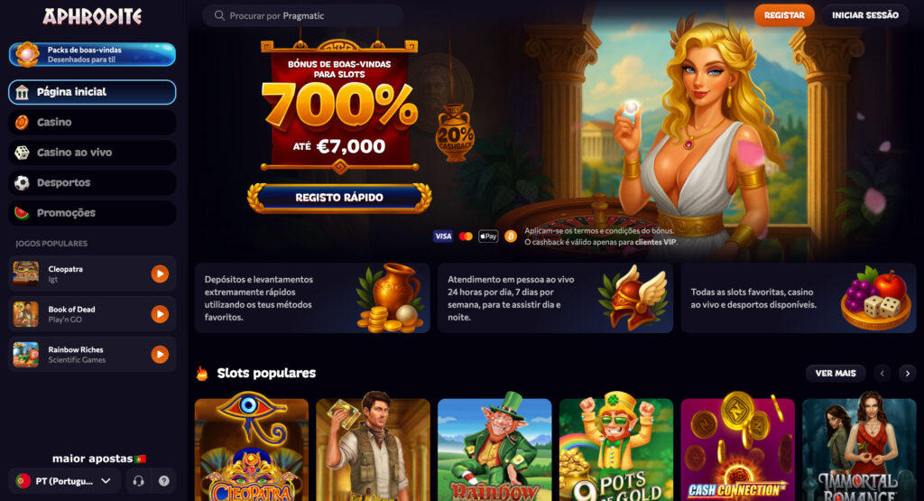 Aphrodite casino homepage desktop e mobile