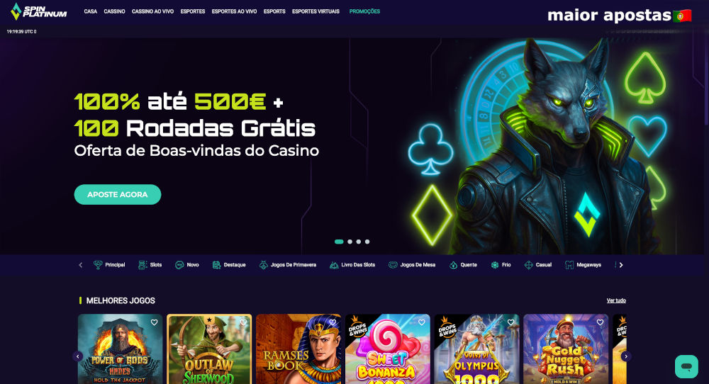 Homepage do casino online SpinPlatinum em Portugal
