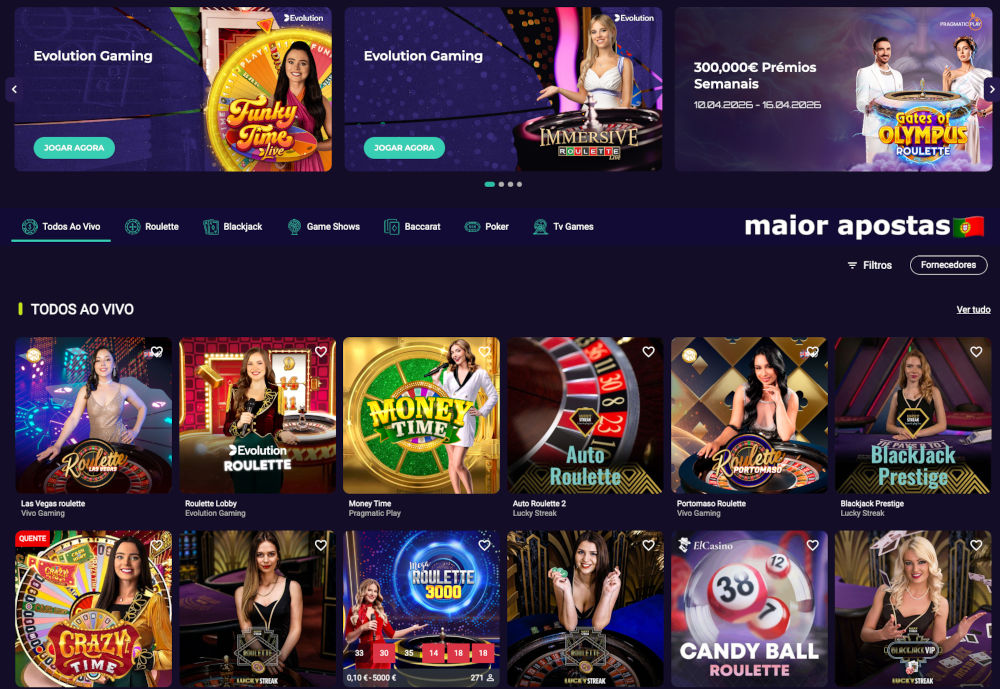 Jogos de casino ao vivo Evolution Gaming na SpinPlatinum